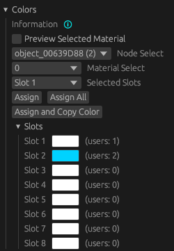 CWE Editor - Colors menu before slot assignment